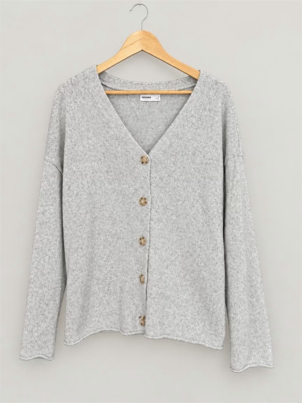 Sonoma Light Gray V-Neck Button Cardigan - M